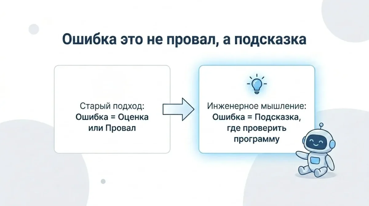 Виртуальный робот ошибся в маршруте, ребёнок проверяет программу и исправляет команду