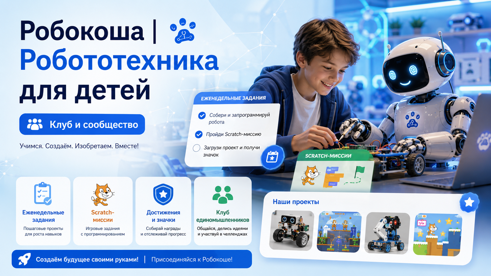 Клуб Robokosha во ВКонтакте с заданиями по виртуальной робототехнике для детей
