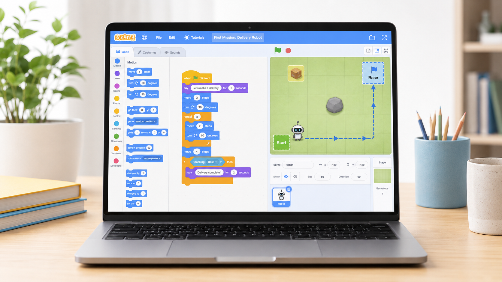 Первый робот в Scratch для старта в виртуальной робототехнике Robokosha
