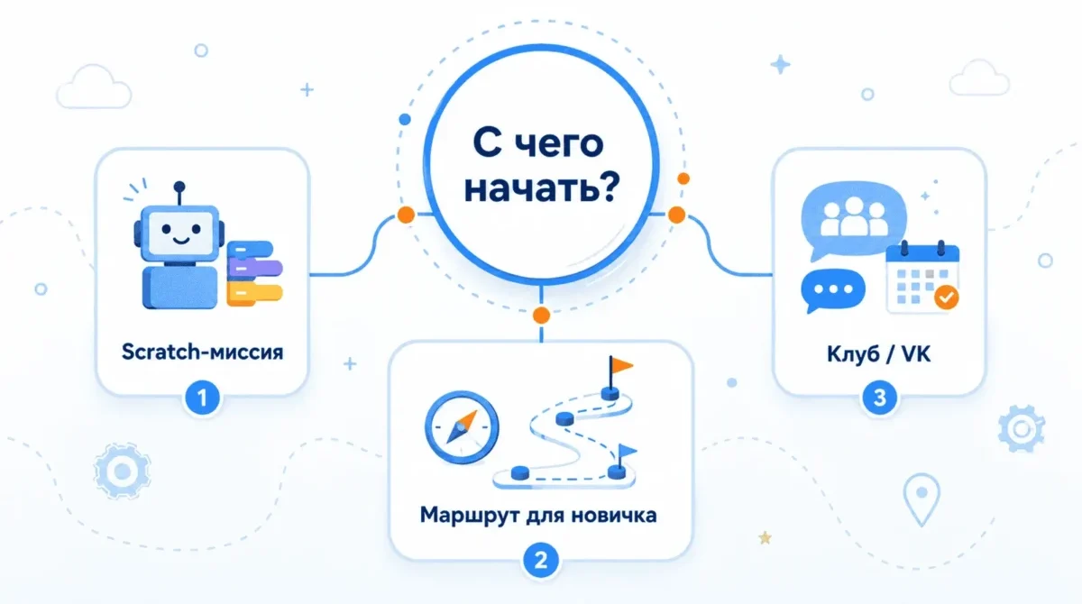 Родитель помогает ребёнку сделать первый шаг в виртуальной робототехнике
