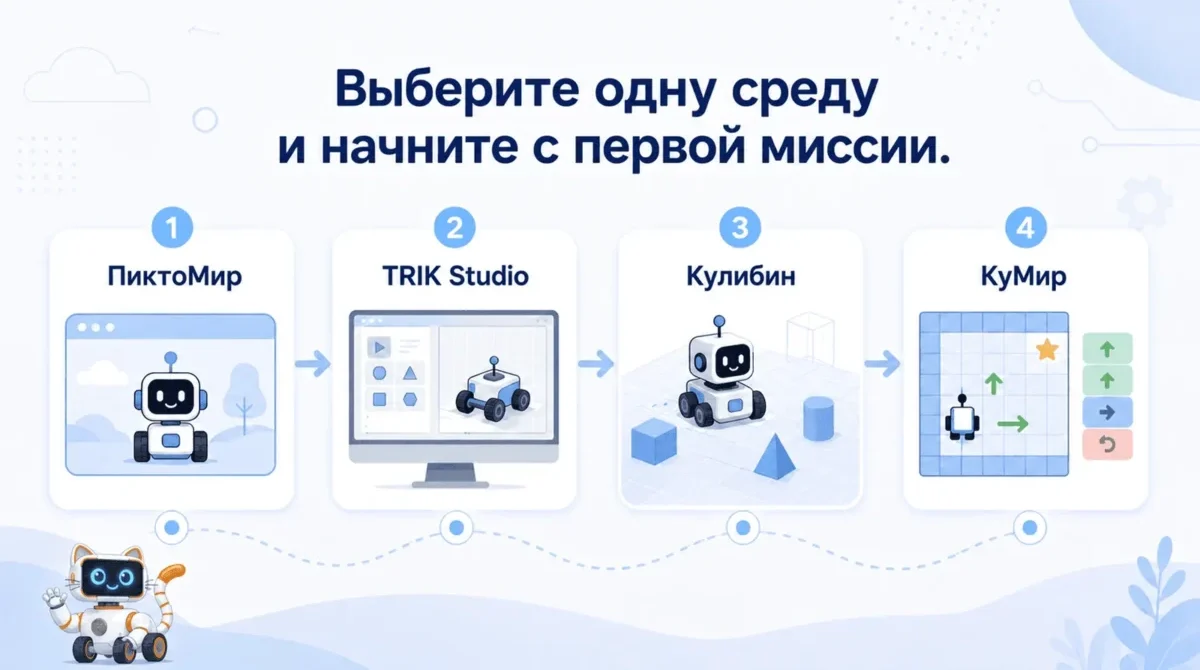 Выбор российского симулятора робототехники для ребёнка: ПиктоМир, TRIK Studio, Кулибин и КуМир